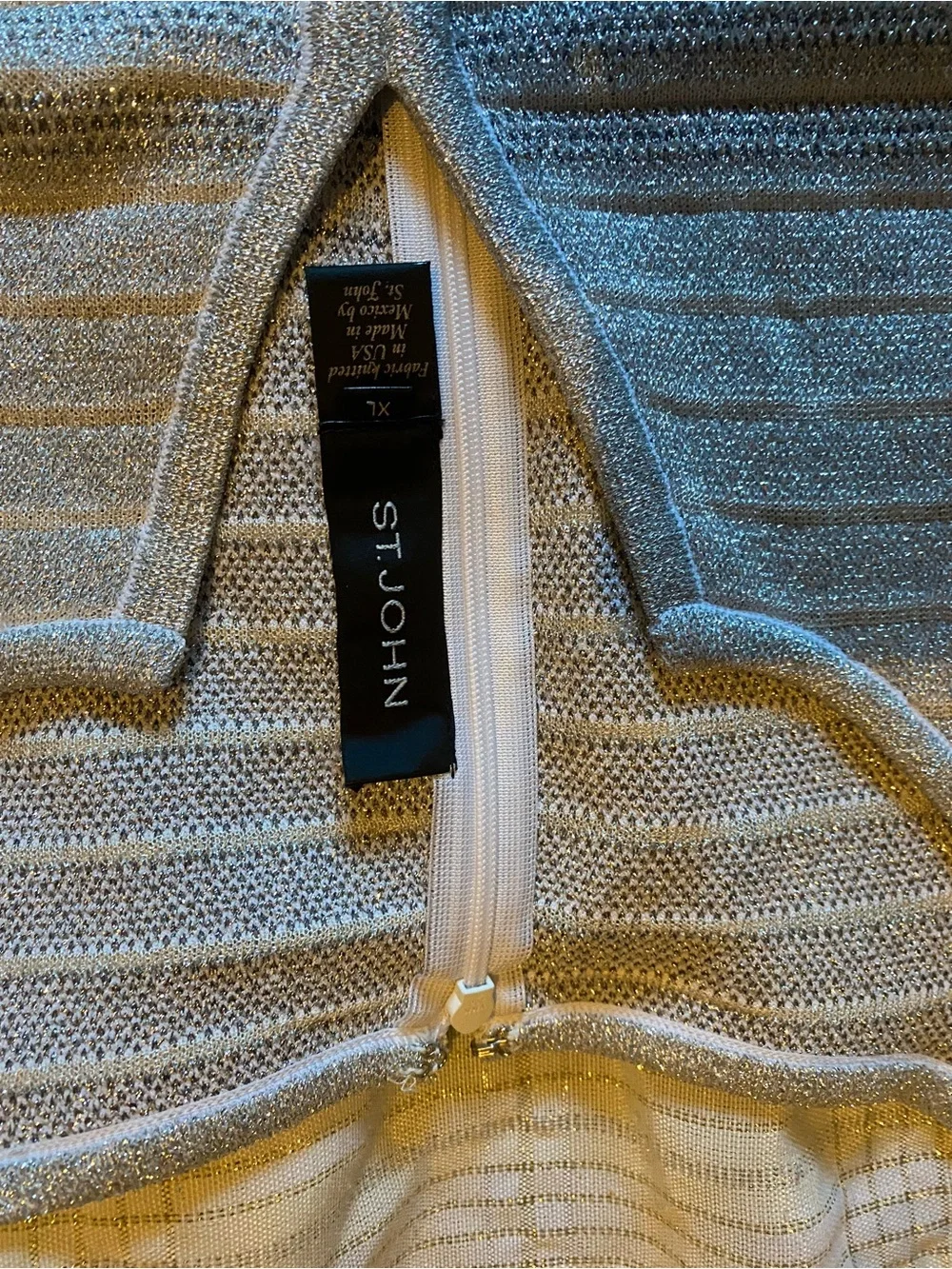 St. John Gradient Stripe V‑Neck Sweater - silver